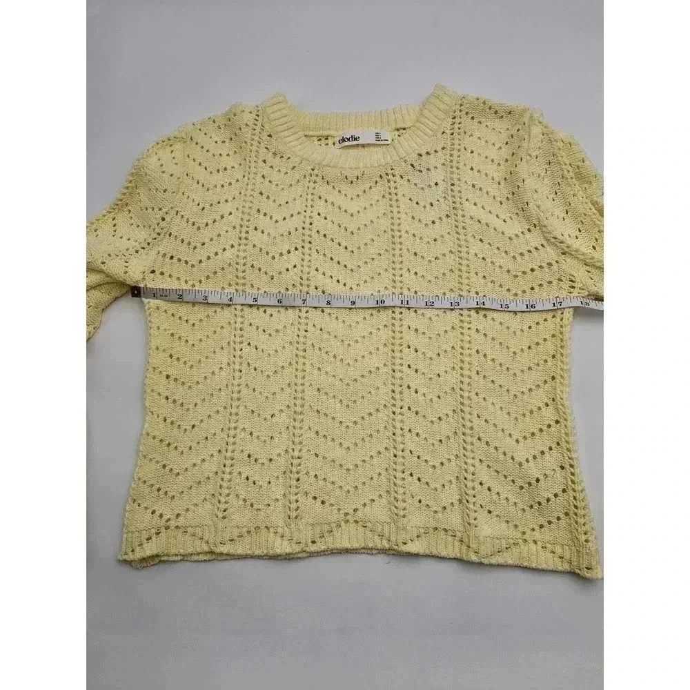 Elodie Women's Size L Baby Yellow Pointelle Bell Sleeve Sweater - Picture 8 of 9